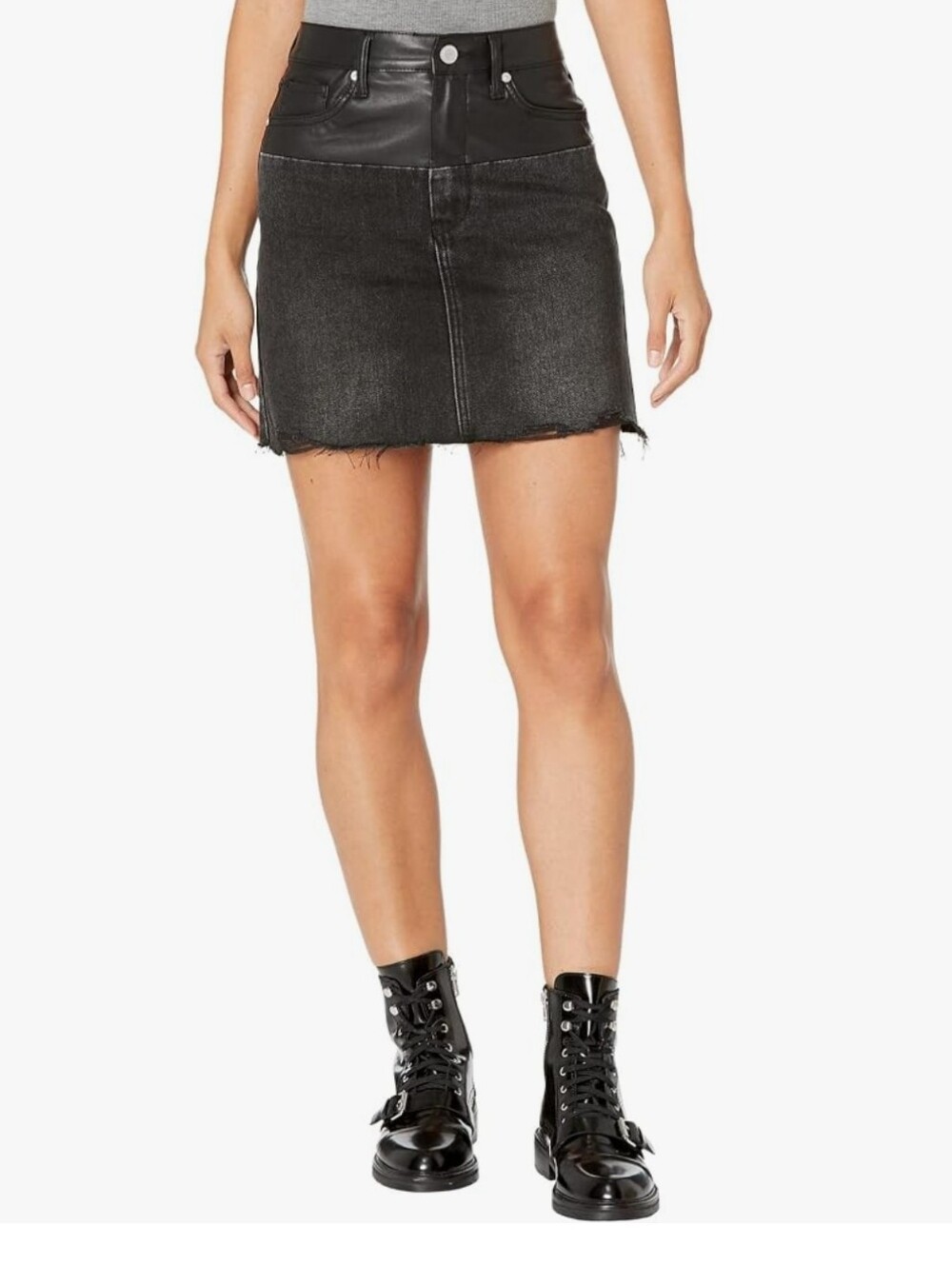 Blank NYC  Twist Of Fate Distressed Denim Leather Mini Skirt